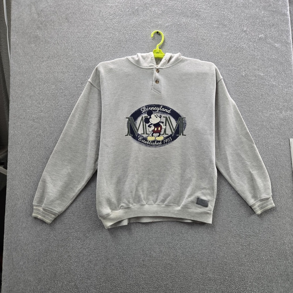 VINTAGE Disneyland Men Hoodie L Gray Embroidered Graphic Mickey Mouse